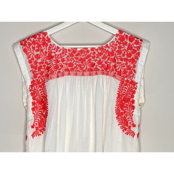 J. Marie Whitney Floral Embroidered Sleeveless Blouse Top White/Red Womens Large - Picture 8 of 9